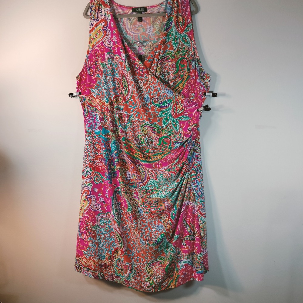 Ralph Lauren Paisley Faux Wrap Sleeveless Ruch Dress